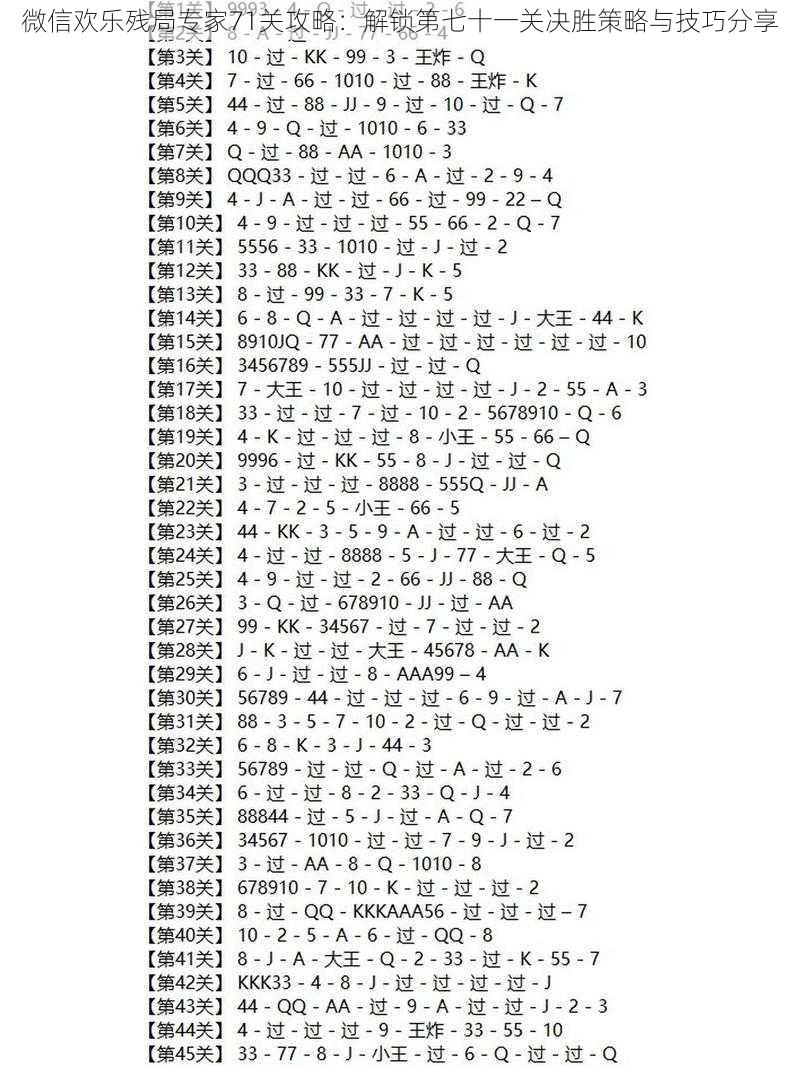 微信欢乐残局专家71关攻略:解锁第七十一关决胜策略与技巧分享